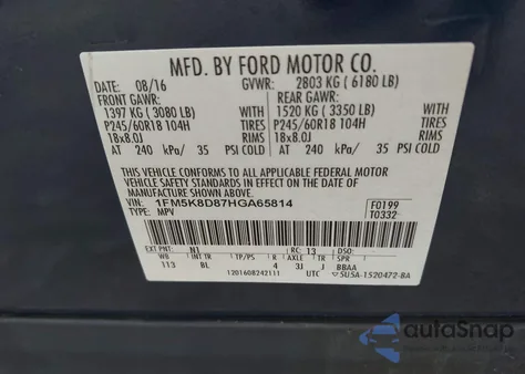 2017 Ford Explorer Xlt z USA, uszkodzony, nr VIN 1FM5K8D87HGA65814